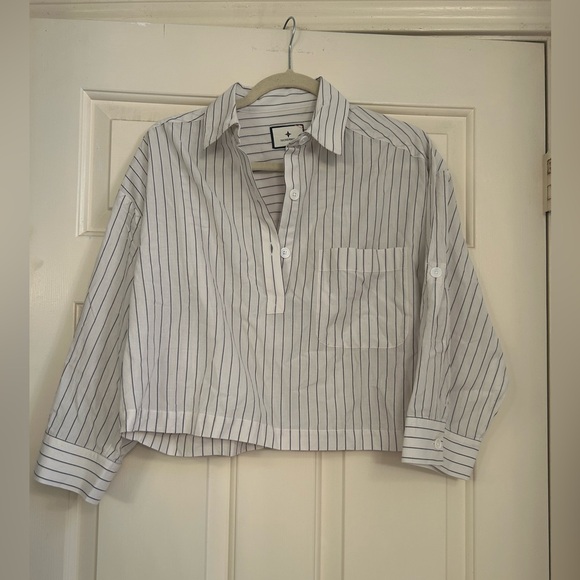 Tuckernuck Pacific Stripe Augustus Shirt Small Cropped Strip, 3/4 Sleeve - Picture 2 of 6